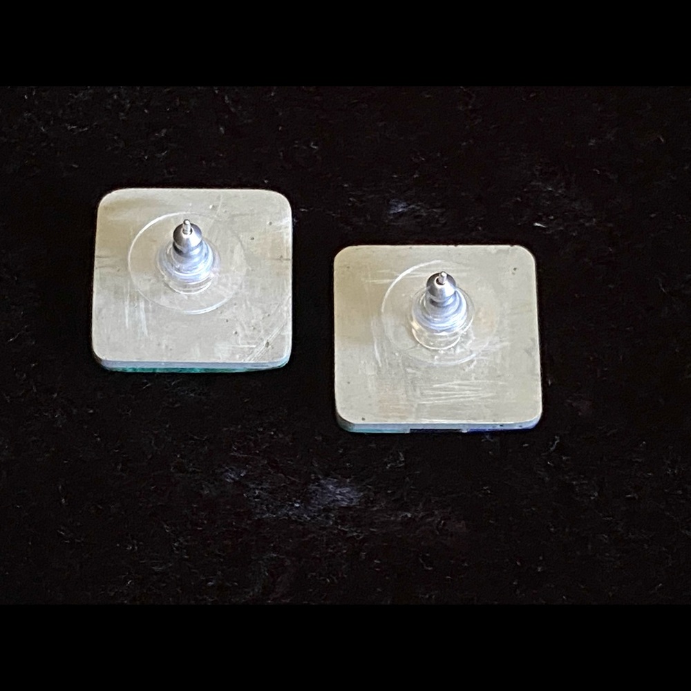 Native American Earrings, Semi-precious Gemstone Inlay & SS 1” Square, New Excel - Picture 6 of 8